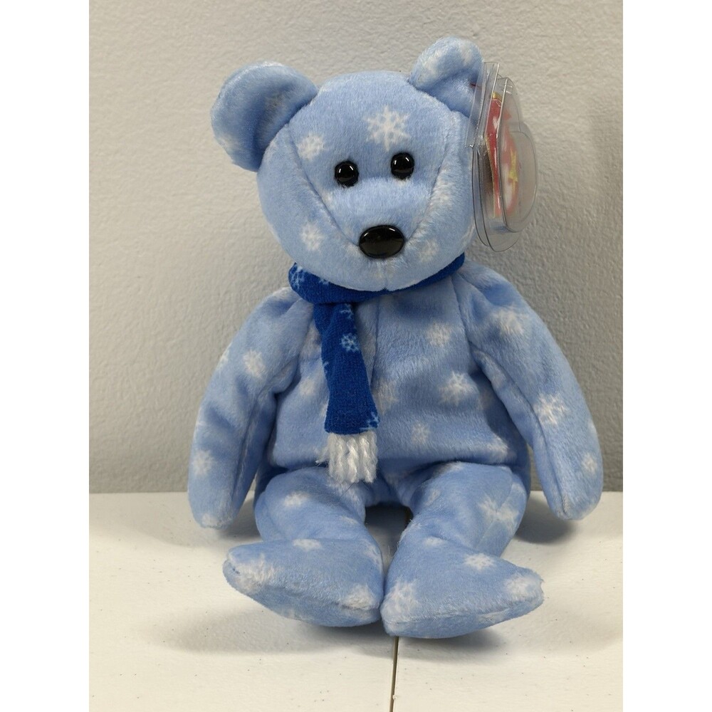 Ty Beanie Babies 1999 Holiday Teddy Blue Bear Plush w/ Scarf Hang Tag Vintage